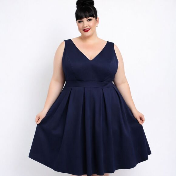 Dresses & Skirts - Fervour Navy Blue 3x Retro 50s Rockabilly Pinup Tea Swing Dress Empire Pleated